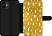 Bookcase Geschikt voor iPhone 12 Mini telefoonhoesje - Kerstboom - Sterren - Goud - Met vakjes - Wallet case met magneetsluiting