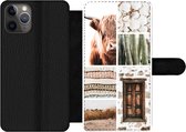Bookcase Geschikt voor iPhone 11 Pro Max telefoonhoesje - Schotse hooglander - Collage - Cactus - Met vakjes - Wallet case met magneetsluiting
