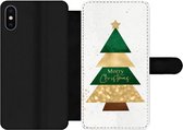 Bookcase Geschikt voor iPhone XS telefoonhoesje - Kerstboom - Merry Christmas - Spreuken - Quotes - Kerst - Met vakjes - Wallet case met magneetsluiting