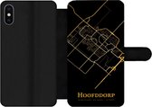 Bookcase Geschikt voor iPhone XS Max telefoonhoesje - Hoofddorp - Kaart - Goud - Met vakjes - Wallet case met magneetsluiting