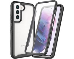 Hoesje Geschikt voor Samsung Galaxy S22 | Met ingebouwde screenprotector | Full Protect valbescherming | Doorzichtig / Zwart
