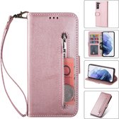 Luxe Telefoonhoesje voor Samsung Galaxy S22 Ultra | Hoogwaardig Leren Bookcase | Lederen Wallet Case | Pasjeshouder | Roze