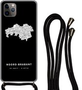 Hoesje met koord Geschikt voor iPhone 11 Pro - Noord-Brabant - Zwart - Wegenkaart Nederland - Siliconen - Crossbody - Backcover met Koord - Telefoonhoesje met koord - Hoesje met touw