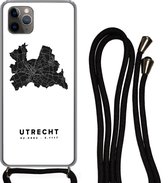 Hoesje met koord Geschikt voor iPhone 11 Pro - Utrecht - Nederland - Kaart - Wit - Siliconen - Crossbody - Backcover met Koord - Telefoonhoesje met koord - Hoesje met touw