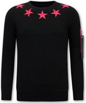 Heren Sweater - Royal Stars - Zwart / Roze