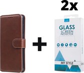 Kunstleer Bookcase Hoesje Met Pasjeshouder Huawei Mate 10 Lite Bruin - 2x Screen Protectors - Telefoonhoesje - Smartphonehoesje