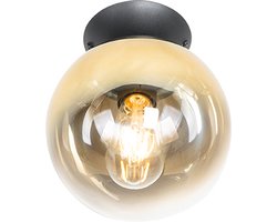 QAZQA pallon – Art Deco Plafondlamp – 1 lichts – Ø 20 cm – Zwart Goud – Woonkamer | Slaapkamer | Keuken