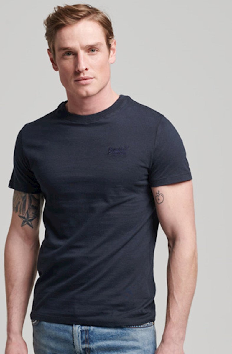 Superdry Heren tshirt Geborduurd Vintage Logo-T-shirt van biologisch katoen Marineblauw