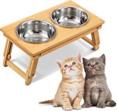 Voerstation - voor katten en kleine middelgrote honden - in hoogteverstelbare - voerbak - voering bar - met bamboe houder