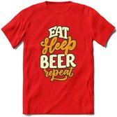 Eat Sleep Beer Repeat T-Shirt | Bier Kleding | Feest | Drank | Grappig Verjaardag Cadeau | - Rood - L