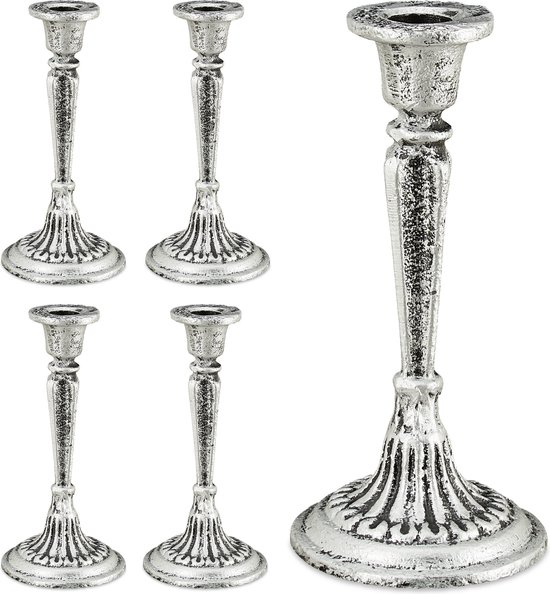 Relaxdays 5x chandelier antique - bougeoir - bougeoir argenté - fonte | bol