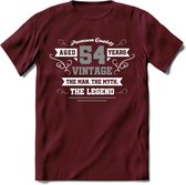 54 Jaar Legend T-Shirt | Zilver - Wit | Grappig Verjaardag en Feest Cadeau | Dames - Heren - Unisex | Kleding Kado | - Burgundy - M