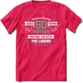 50 Jaar Legend T-Shirt | Zilver - Wit | Grappig Abraham En Sarah Verjaardag en Feest Cadeau | Dames - Heren - Unisex | Kleding Kado | - Roze - XL