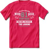 61 Jaar Legend T-Shirt | Zilver - Wit | Grappig Verjaardag en Feest Cadeau | Dames - Heren - Unisex | Kleding Kado | - Roze - S