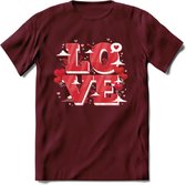 Love - Valentijn T-Shirt | Grappig Valentijnsdag Cadeautje voor Hem en Haar | Dames - Heren - Unisex | Kleding Cadeau | - Burgundy - M