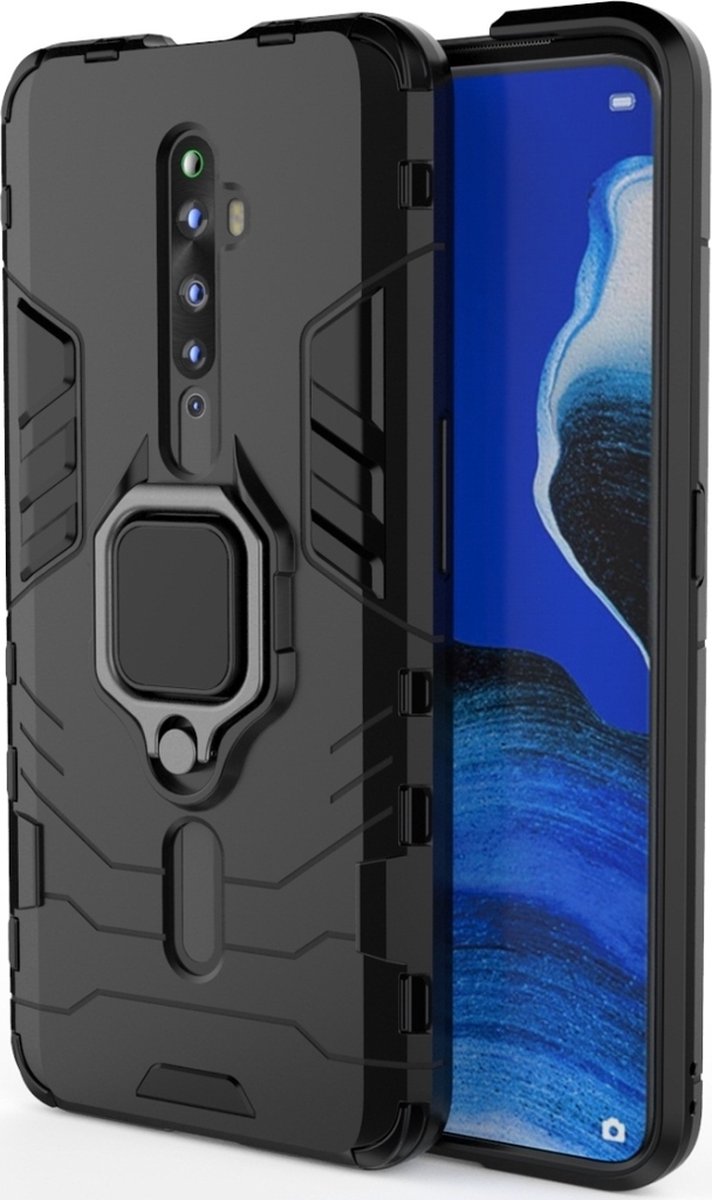 Mobigear Hoesje geschikt voor OPPO Reno2 Z Telefoonhoesje Hardcase | Mobigear Armor Ring Backcover Shockproof met Ringhouder | Schokbestendig Reno2 Z Telefoonhoesje | Anti Shock Proof - Zwart