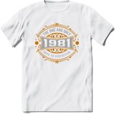 1981 The One And Only T-Shirt | Goud - Zilver | Grappig Verjaardag  En  Feest Cadeau | Dames - Heren | - Wit - XL