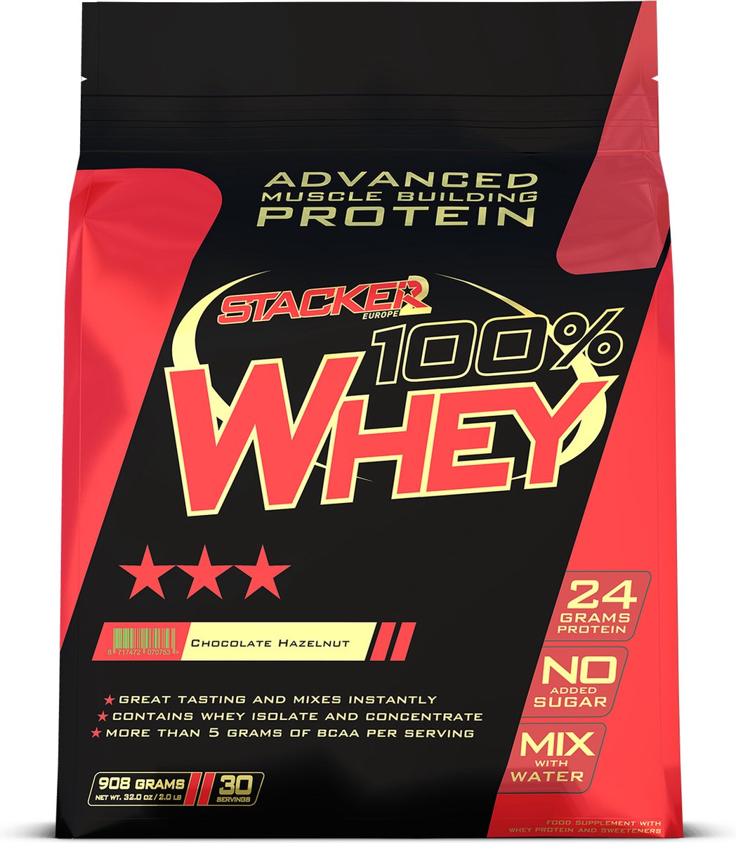 Stacker 2 100% Whey Protein 908 gram-Chocolade / Hazelnoot