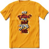 My Favorite Place Is You - Valentijn T-Shirt | Grappig Valentijnsdag Cadeautje voor Hem en Haar | Dames - Heren - Unisex | Kleding Cadeau | - Geel - XXL