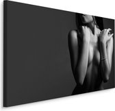 Schilderij - Erotische vrouw zwart-wit, premium print