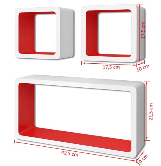 3 Etagères murales en forme de U et en MDF Rouges pour DVD/Livres vidaXL
