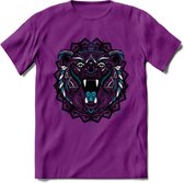 Beer - Dieren Mandala T-Shirt | Blauw | Grappig Verjaardag Zentangle Dierenkop Cadeau Shirt | Dames - Heren - Unisex | Wildlife Tshirt Kleding Kado | - Paars - XXL