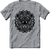 Beer - Dieren Mandala T-Shirt | Grijs | Grappig Verjaardag Zentangle Dierenkop Cadeau Shirt | Dames - Heren - Unisex | Wildlife Tshirt Kleding Kado | - Donker Grijs - Gemaleerd - L