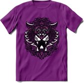 Tijger - Dieren Mandala T-Shirt | Roze | Grappig Verjaardag Zentangle Dierenkop Cadeau Shirt | Dames - Heren - Unisex | Wildlife Tshirt Kleding Kado | - Paars - XXL