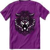Tijger - Dieren Mandala T-Shirt | Roze | Grappig Verjaardag Zentangle Dierenkop Cadeau Shirt | Dames - Heren - Unisex | Wildlife Tshirt Kleding Kado | - Paars - L