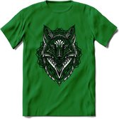 Vos - Dieren Mandala T-Shirt | Grijs | Grappig Verjaardag Zentangle Dierenkop Cadeau Shirt | Dames - Heren - Unisex | Wildlife Tshirt Kleding Kado | - Donker Groen - 3XL