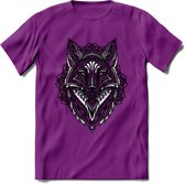 Vos - Dieren Mandala T-Shirt | Grijs | Grappig Verjaardag Zentangle Dierenkop Cadeau Shirt | Dames - Heren - Unisex | Wildlife Tshirt Kleding Kado | - Paars - M