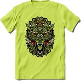 Wolf - Dieren Mandala T-Shirt | Rood | Grappig Verjaardag Zentangle Dierenkop Cadeau Shirt | Dames - Heren - Unisex | Wildlife Tshirt Kleding Kado | - Groen - M
