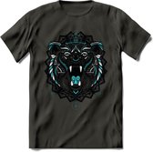 Beer - Dieren Mandala T-Shirt | Lichtblauw | Grappig Verjaardag Zentangle Dierenkop Cadeau Shirt | Dames - Heren - Unisex | Wildlife Tshirt Kleding Kado | - Donker Grijs - XL