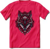 Vos - Dieren Mandala T-Shirt | Blauw | Grappig Verjaardag Zentangle Dierenkop Cadeau Shirt | Dames - Heren - Unisex | Wildlife Tshirt Kleding Kado | - Roze - S