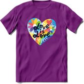 Love Is Love | Pride T-Shirt | Grappig LHBTIQ+ / LGBTQ / Gay / Homo / Lesbi Cadeau Shirt | Dames - Heren - Unisex | Tshirt Kleding Kado | - Paars - XL