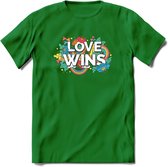 Love Wins | Pride T-Shirt | Grappig LHBTIQ+ / LGBTQ / Gay / Homo / Lesbi Cadeau Shirt | Dames - Heren - Unisex | Tshirt Kleding Kado | - Donker Groen - M