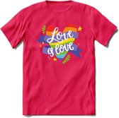 Love Is Love | Pride T-Shirt | Grappig LHBTIQ+ / LGBTQ / Gay / Homo / Lesbi Cadeau Shirt | Dames - Heren - Unisex | Tshirt Kleding Kado | - Roze - XXL