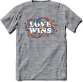 Love Wins | Pride T-Shirt | Grappig LHBTIQ+ / LGBTQ / Gay / Homo / Lesbi Cadeau Shirt | Dames - Heren - Unisex | Tshirt Kleding Kado | - Donker Grijs - Gemaleerd - M