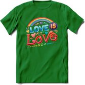 Love Is Love | Pride T-Shirt | Grappig LHBTIQ+ / LGBTQ / Gay / Homo / Lesbi Cadeau Shirt | Dames - Heren - Unisex | Tshirt Kleding Kado | - Donker Groen - L