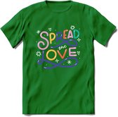 Spread Love | Pride T-Shirt | Grappig LHBTIQ+ / LGBTQ / Gay / Homo / Lesbi Cadeau Shirt | Dames - Heren - Unisex | Tshirt Kleding Kado | - Donker Groen - 3XL