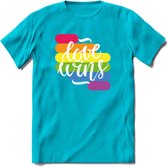 Love Wins | Pride T-Shirt | Grappig LHBTIQ+ / LGBTQ / Gay / Homo / Lesbi Cadeau Shirt | Dames - Heren - Unisex | Tshirt Kleding Kado | - Blauw - S