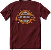 Premium Since 2002 T-Shirt | Zilver - Goud | Grappig Verjaardag en Feest Cadeau Shirt | Dames - Heren - Unisex | Tshirt Kleding Kado | - Burgundy - S