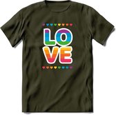 Love | Pride T-Shirt | Grappig LHBTIQ+ / LGBTQ / Gay / Homo / Lesbi Cadeau Shirt | Dames - Heren - Unisex | Tshirt Kleding Kado | - Leger Groen - S