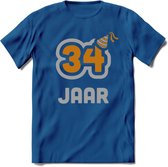 34 Jaar Feest T-Shirt | Goud - Zilver | Grappig Verjaardag Cadeau Shirt | Dames - Heren - Unisex | Tshirt Kleding Kado | - Donker Blauw - L