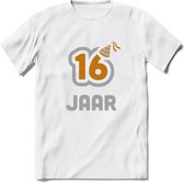 16 Jaar Feest T-Shirt | Goud - Zilver | Grappig Verjaardag Cadeau Shirt | Dames - Heren - Unisex | Tshirt Kleding Kado | - Wit - 3XL