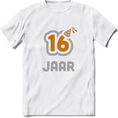 16 Jaar Feest T-Shirt | Goud - Zilver | Grappig Verjaardag Cadeau Shirt | Dames - Heren - Unisex | Tshirt Kleding Kado | - Wit - XL