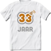 33 Jaar Feest T-Shirt | Goud - Zilver | Grappig Verjaardag Cadeau Shirt | Dames - Heren - Unisex | Tshirt Kleding Kado | - Wit - XL