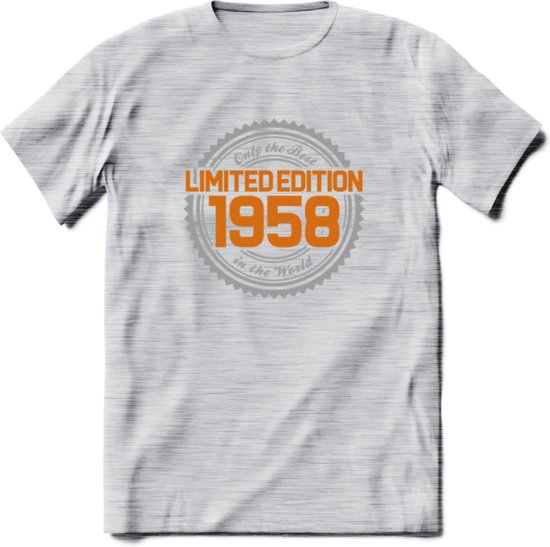 1958 Limited Edition Ring T-Shirt | Zilver - Goud | Grappig Verjaardag en Feest Cadeau Shirt | Dames - Heren - Unisex | Tshirt Kleding Kado | - Licht Grijs - Gemaleerd - L