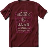 90 Jaar Legendarisch Gerijpt T-Shirt | Roze - Grijs | Grappig Verjaardag en Feest Cadeau Shirt | Dames - Heren - Unisex | Tshirt Kleding Kado | - Burgundy - XL