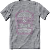 60 Jaar Legendarisch Gerijpt T-Shirt | Roze - Grijs | Grappig Verjaardag en Feest Cadeau Shirt | Dames - Heren - Unisex | Tshirt Kleding Kado | - Donker Grijs - Gemaleerd - M